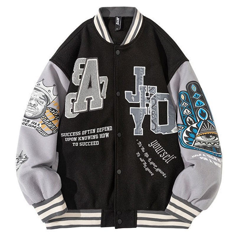 New Arrivals High Street Eyeball Letter Long Sleeves Plus Size Men'S Jackets For Varsity