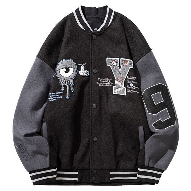 New Arrivals High Street Eyeball Letter Long Sleeves Plus Size Men'S Jackets For Varsity