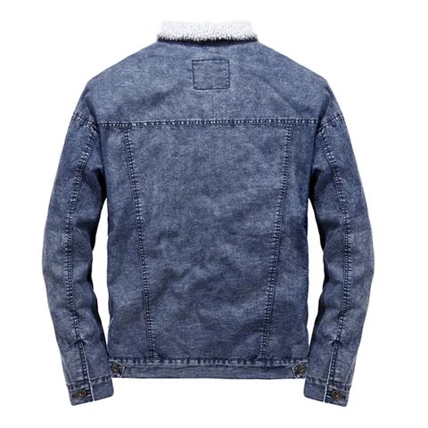 Men's Denim Jacket Windproof Thick Fleece Warm Coat Men Fashion Casual Fur Collar Brand Jacket Men