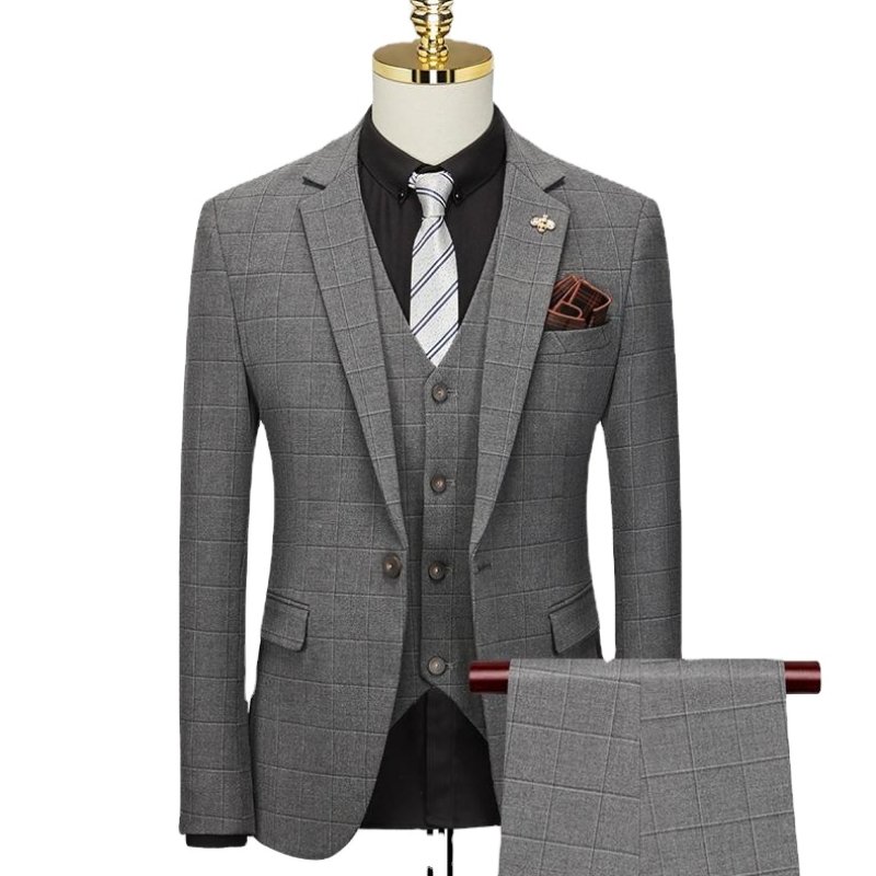 Handmade bespoke Man suit For Men Plaid 3-piece Set with Single Breasted Wedding Wedding Business Office Men's