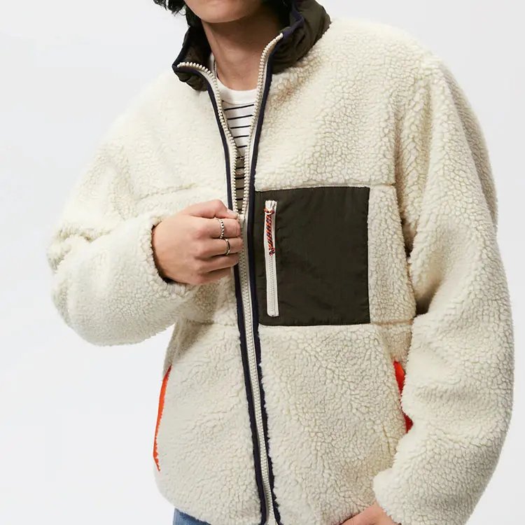 Wholesale Winter Warm Shaggy Wool Lamb Custom Logo Mens Sherpa Zip Up Fleece Jacket