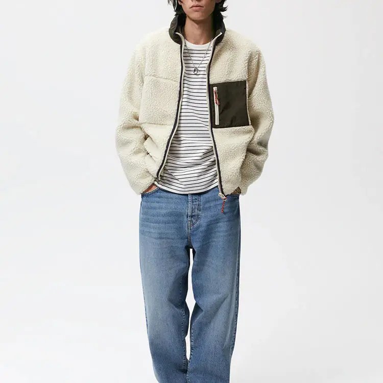 Wholesale Winter Warm Shaggy Wool Lamb Custom Logo Mens Sherpa Zip Up Fleece Jacket