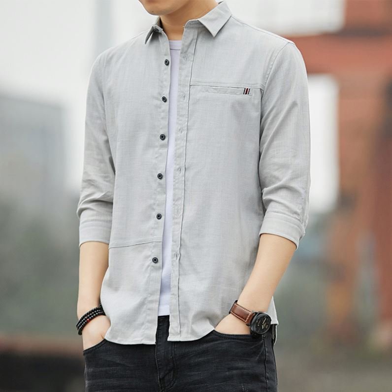 Popular style three-quarter sleeve fashion casual slim men's shirt