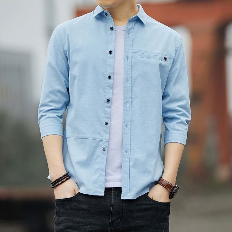 Popular style three-quarter sleeve fashion casual slim men's shirt