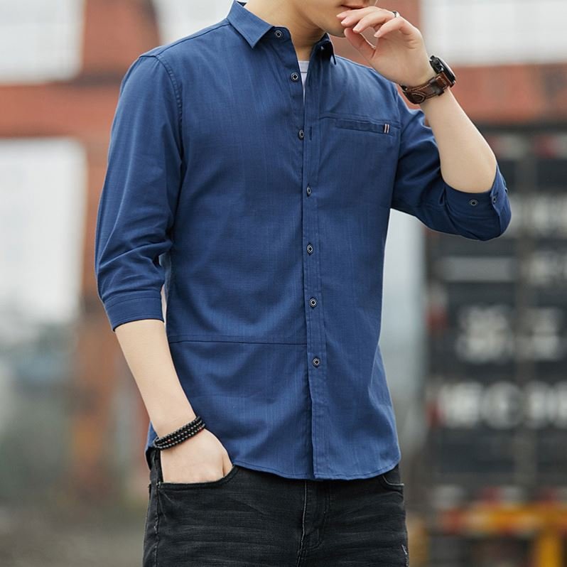 Popular style three-quarter sleeve fashion casual slim men's shirt
