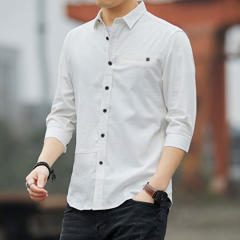 Popular style three-quarter sleeve fashion casual slim men's shirt