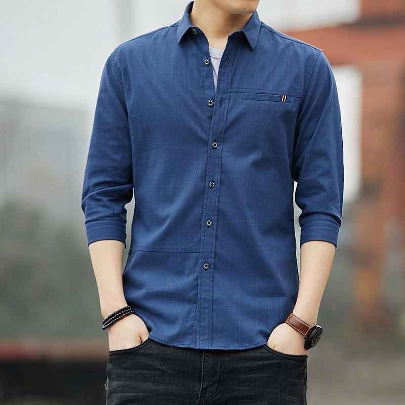 Popular style three-quarter sleeve fashion casual slim men's shirt