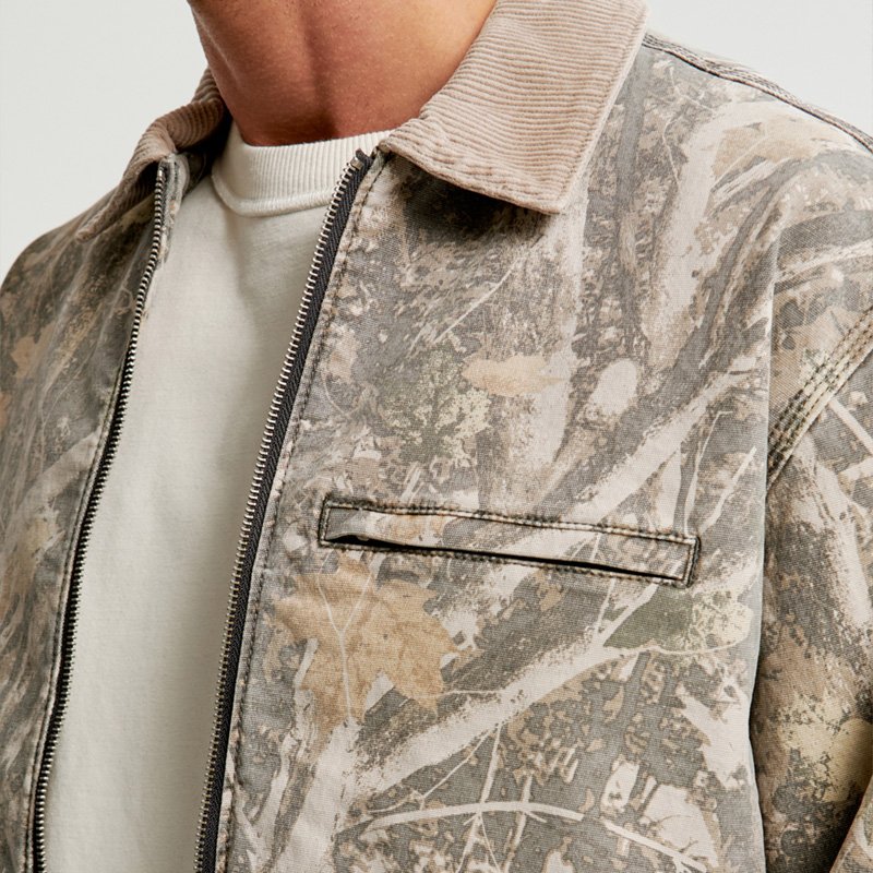 YUJIA OEM Custom Manufacturer custom 100% cotton reals tree high collar zip up hunting jacket Custom cotton men's jackets