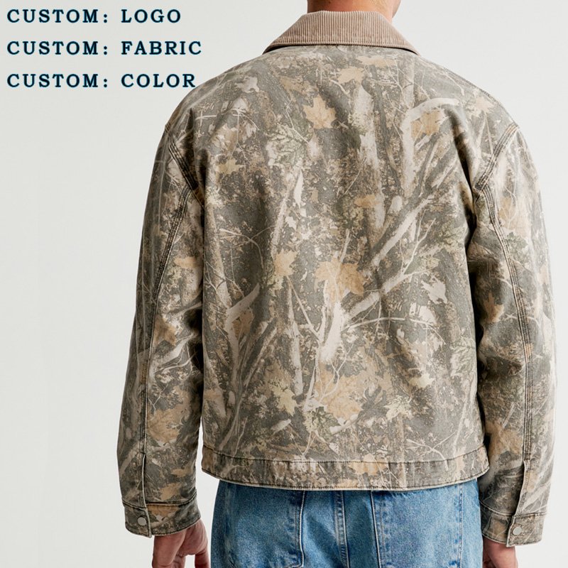 YUJIA OEM Custom Manufacturer custom 100% cotton reals tree high collar zip up hunting jacket Custom cotton men's jackets