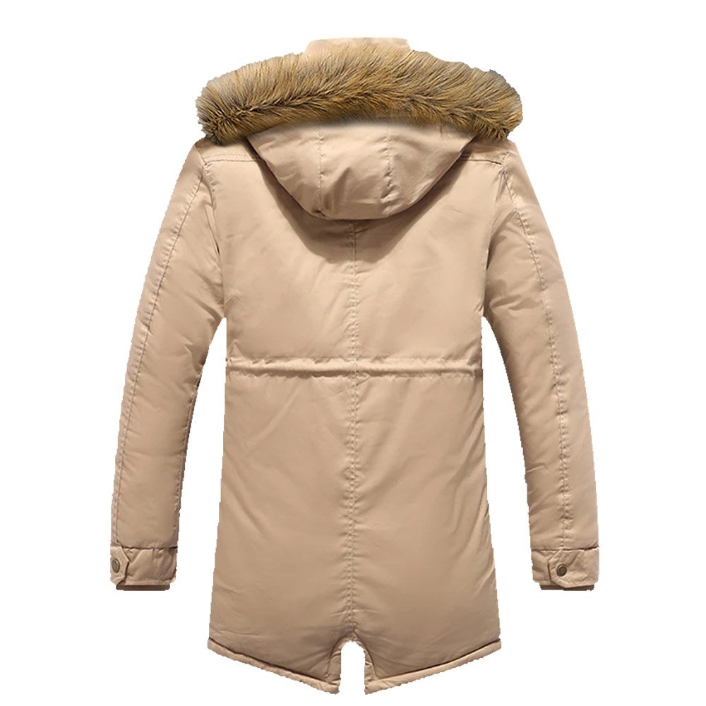 Winter Men's Thicken Long Fur Collar Jacket Windproof Hooded Warm Parka Multi-pockets Zipper Fleece Outdoor Overcoat Jacket
