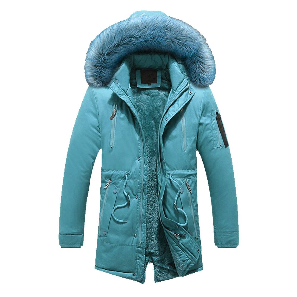 Winter Men's Thicken Long Fur Collar Jacket Windproof Hooded Warm Parka Multi-pockets Zipper Fleece Outdoor Overcoat Jacket