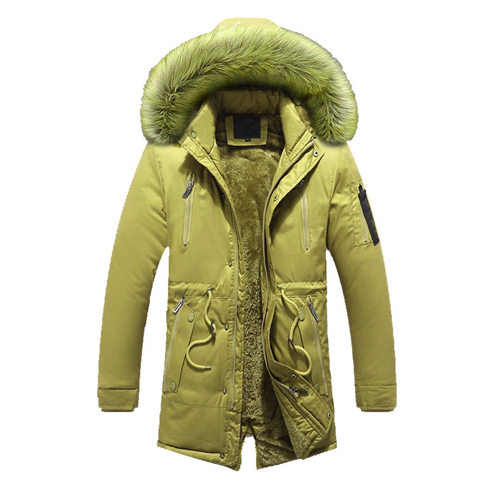 Winter Men's Thicken Long Fur Collar Jacket Windproof Hooded Warm Parka Multi-pockets Zipper Fleece Outdoor Overcoat Jacket