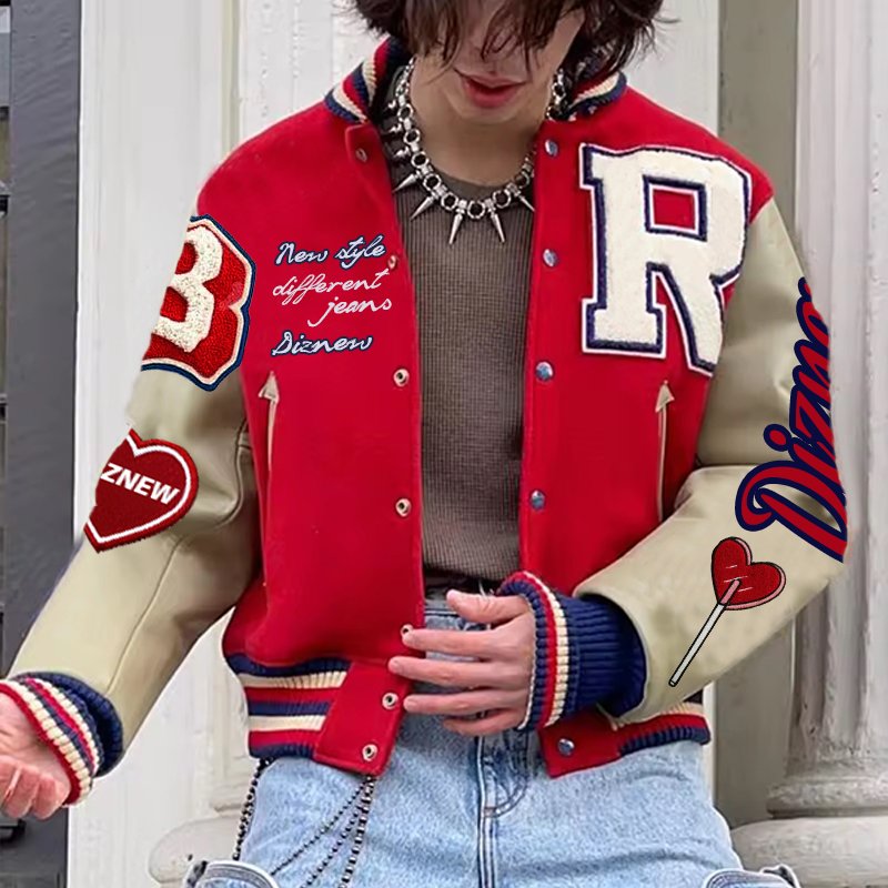 diznew varsity Jacket Custom manufacturer Embroidery Custom Baseball Letterman cut leather varsity jacket Custom denim jacket
