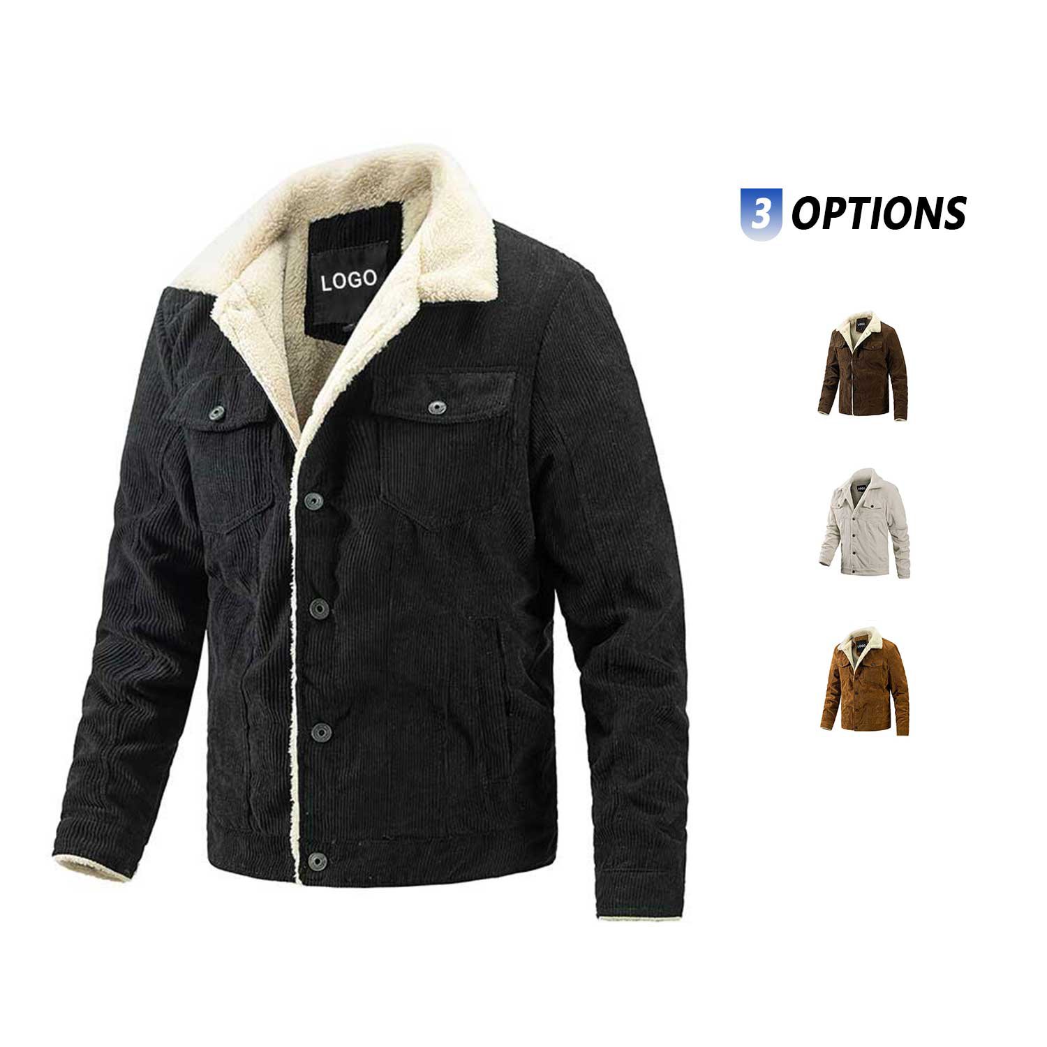 Winter Men's Jacket Retro Corduroy Casual Sherpa Collar Fleece Jackets Warm Trench Coat Button Bomber Jacket