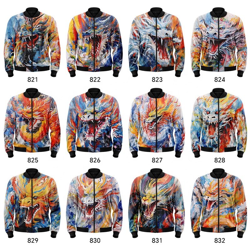 High quality men's jackets Custom sublimation Dragon Graffiti Print Long Sleeve Casual Jacket Men's fall zipper jacket