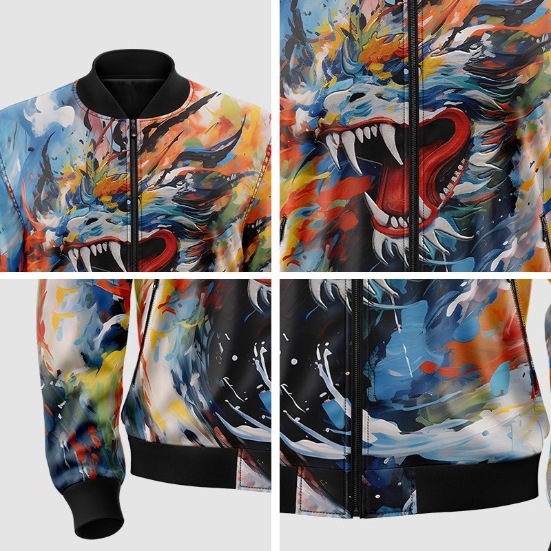 High quality men's jackets Custom sublimation Dragon Graffiti Print Long Sleeve Casual Jacket Men's fall zipper jacket