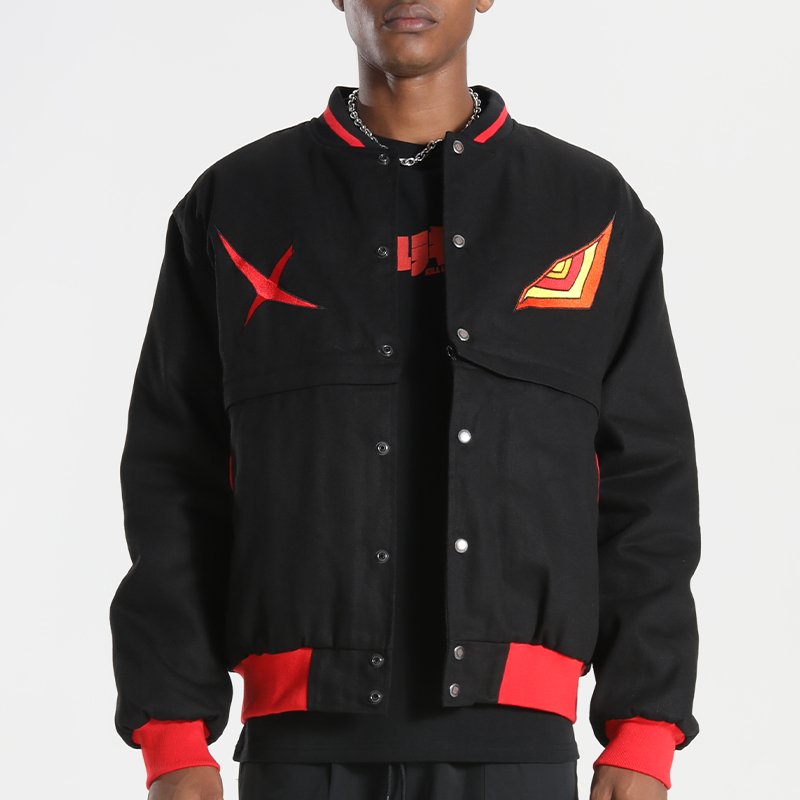 CrazyMaker Men's Trendy Custom Denim Hem Removable Zip Jacket Padded Cotton Embroidered Pattern High Street Button Jacket