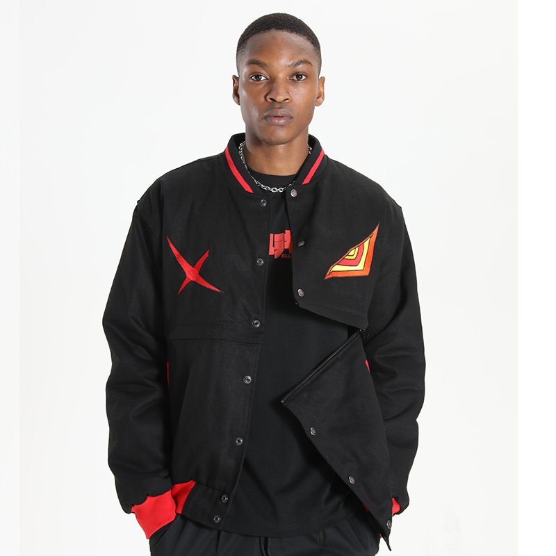 CrazyMaker Men's Trendy Custom Denim Hem Removable Zip Jacket Padded Cotton Embroidered Pattern High Street Button Jacket