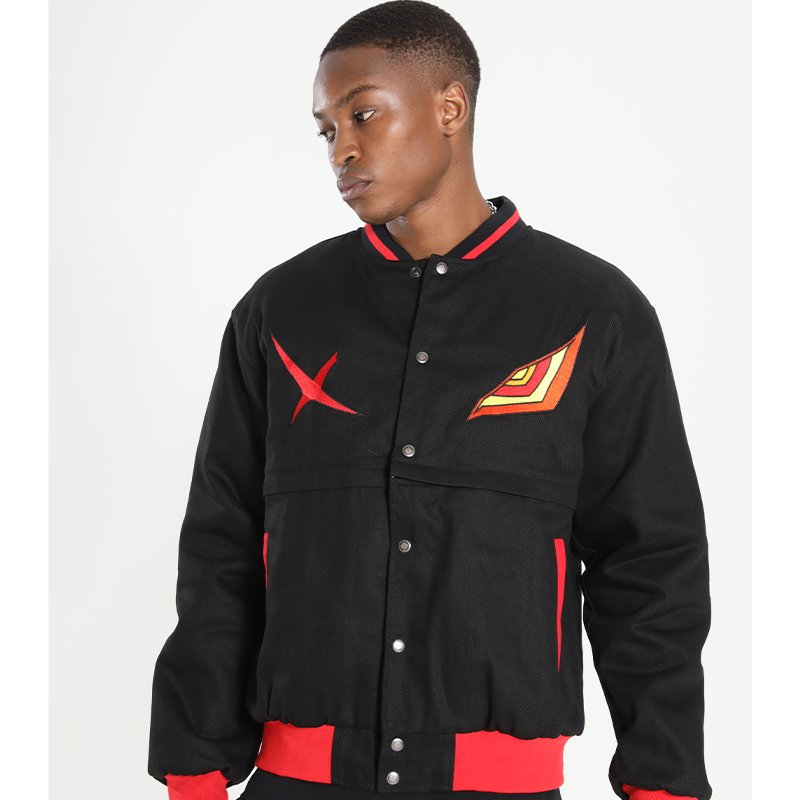 CrazyMaker Men's Trendy Custom Denim Hem Removable Zip Jacket Padded Cotton Embroidered Pattern High Street Button Jacket