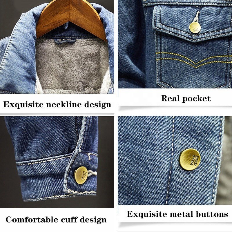Logo Custom Men Denim Jean Jacket Men Turn Down Collar Casual Outwear Jacket Washed Button Up Jeans Coat Pockets Men's Jackets