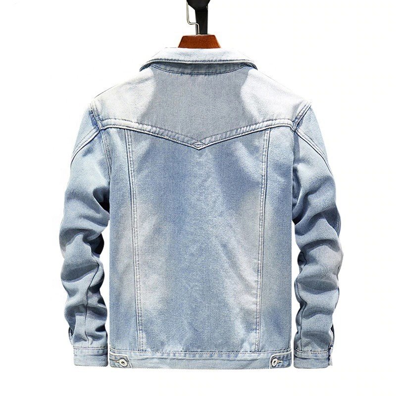 Logo Custom Men Denim Jean Jacket Men Turn Down Collar Casual Outwear Jacket Washed Button Up Jeans Coat Pockets Men's Jackets