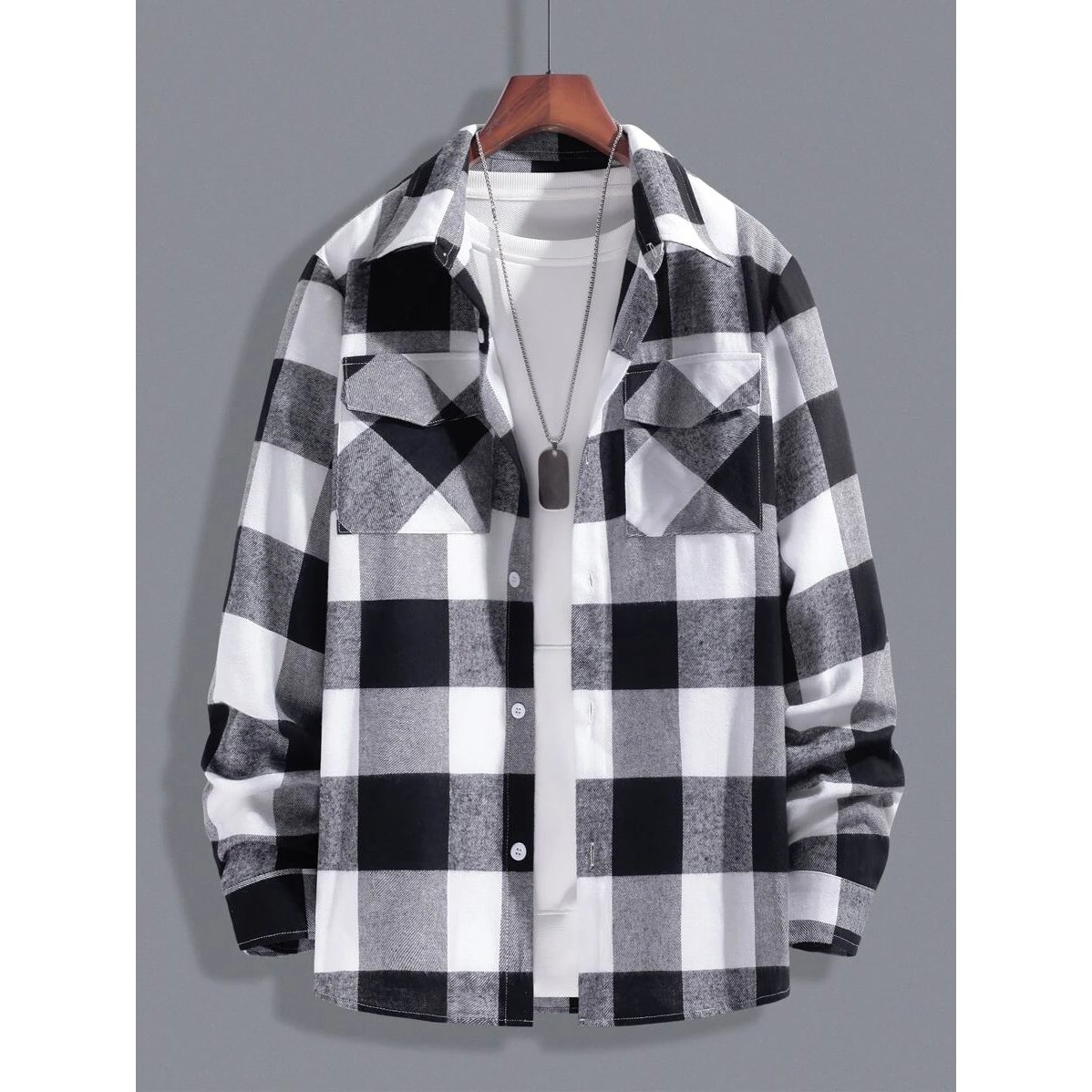 Men's Oversized Turn-down Collar Stripe Tops Printed Contrast Buffalo Plaid Shirt Men's Jackets For Men