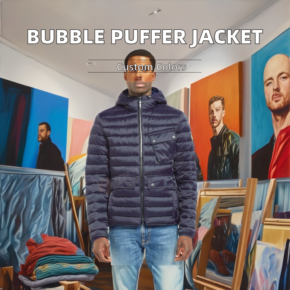 Men's Winter Stand Collar Padded Bubble Puffer Jacket Warm Thick Outerwear With Zipper Closure Streetwear Style