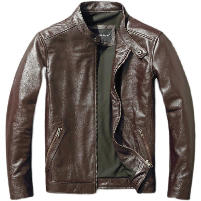 Men original cow Leather Jacket Motorcycle Men's Jackets Black Outwear Male cowhide Leather Coats Men
