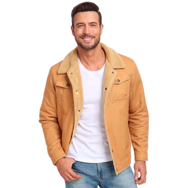 OEM Men's Jacket with Sherpa Lined Lapel Cotton Cargo Trucker Coat Casual Button Tactical Blazer Winter Parka Wear for Outdoor