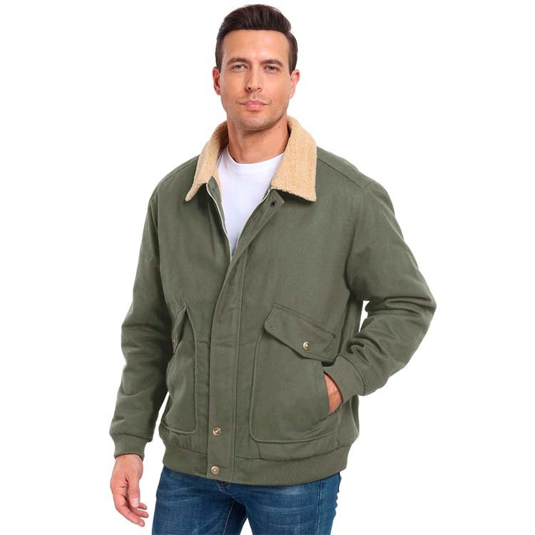 OEM Men's Jacket with Sherpa Lined Lapel Cotton Cargo Trucker Coat Casual Button Tactical Blazer Winter Parka Wear for Outdoor