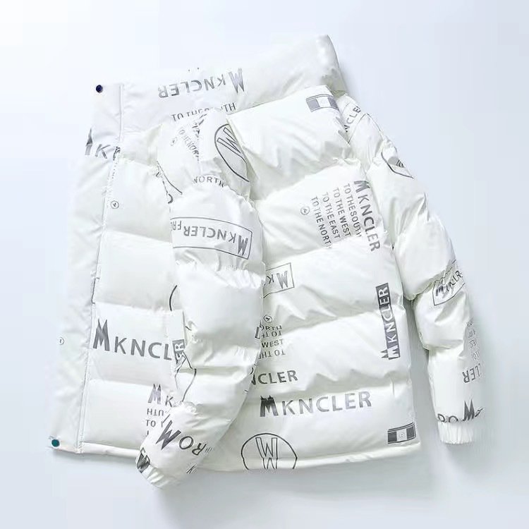 New Winter Fashion Men's Warm Hooded Customized Youth Casual Down Jacket Large Pocket Zipper Letter Printed Down Men's Jacket