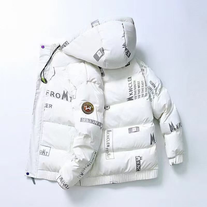 New Winter Fashion Men's Warm Hooded Customized Youth Casual Down Jacket Large Pocket Zipper Letter Printed Down Men's Jacket