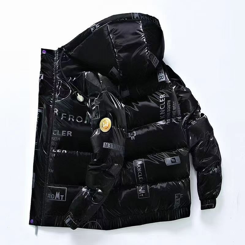 New Winter Fashion Men's Warm Hooded Customized Youth Casual Down Jacket Large Pocket Zipper Letter Printed Down Men's Jacket