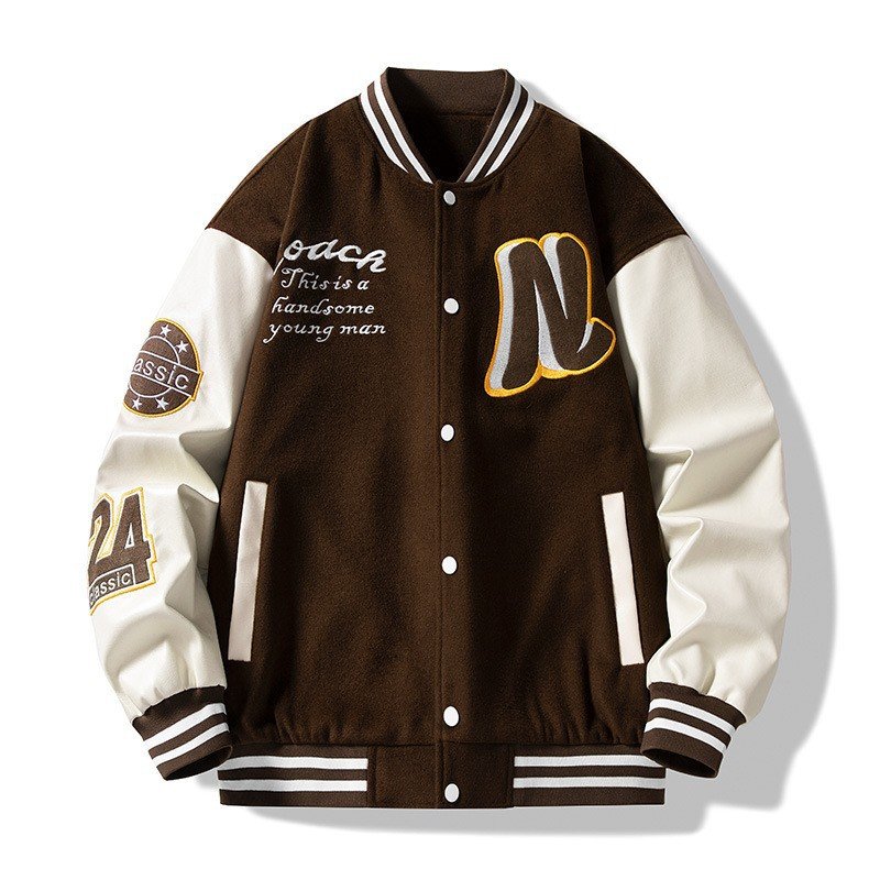 Custom Logo Wool Chenille Embroidery Baseball Letterman Jackets Men Vintage Blank Orange Leather Sleeve Varsity Jacket men's jackets