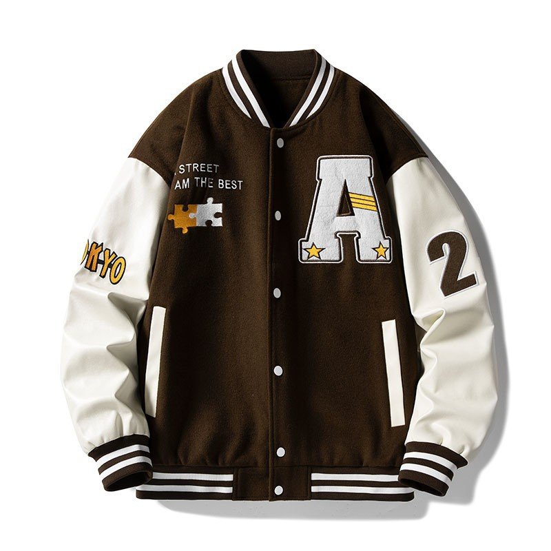 Custom Logo Wool Chenille Embroidery Baseball Letterman Jackets Men Vintage Blank Orange Leather Sleeve Varsity Jacket men's jackets
