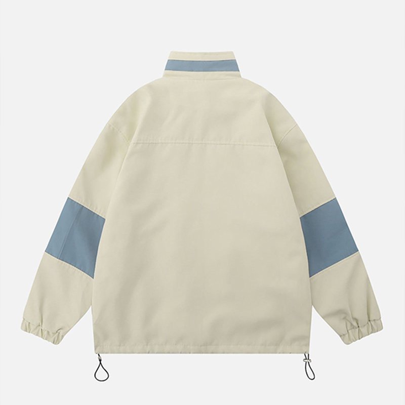 Custom Loose Fit Unisex Windbreaker Men's Winter Coat Color Blocking Stand Collar Zip Up Embroidery Lettermen Jackets
