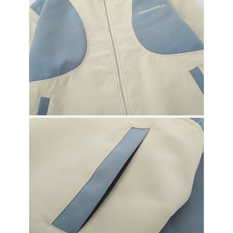 Custom Loose Fit Unisex Windbreaker Men's Winter Coat Color Blocking Stand Collar Zip Up Embroidery Lettermen Jackets