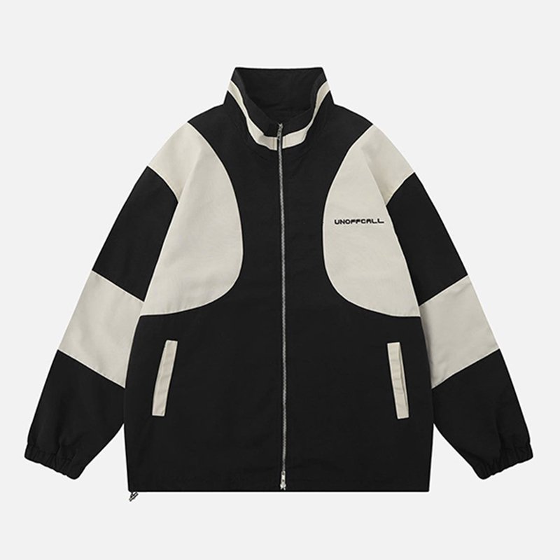 Custom Loose Fit Unisex Windbreaker Men's Winter Coat Color Blocking Stand Collar Zip Up Embroidery Lettermen Jackets