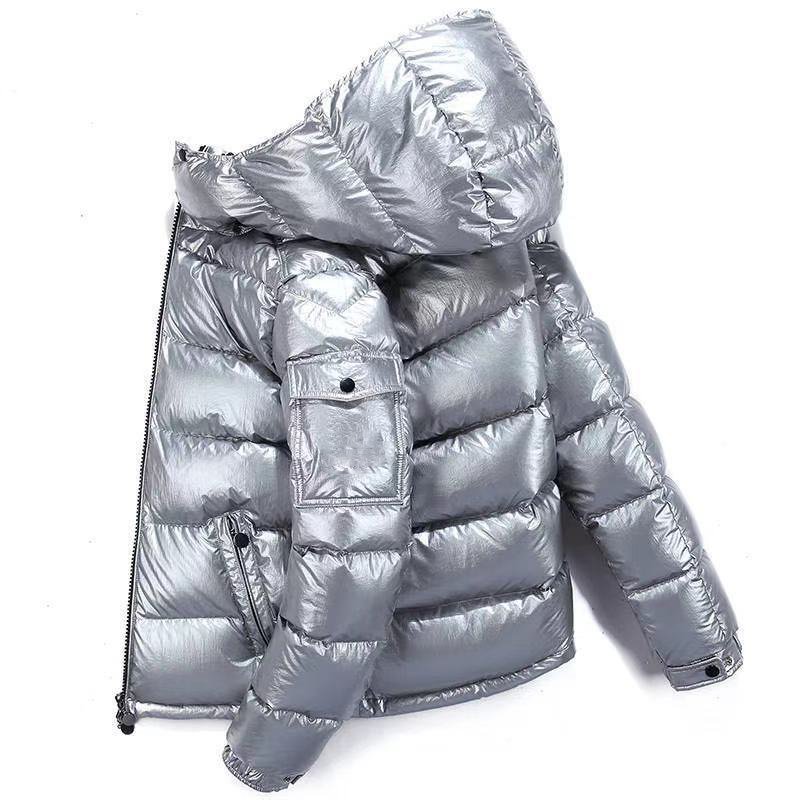 Down Coat Men's Bright Face Trend Hooded Short Thick Winter Bomber Shiny Puffer Men's hip hop skateboard Jacket