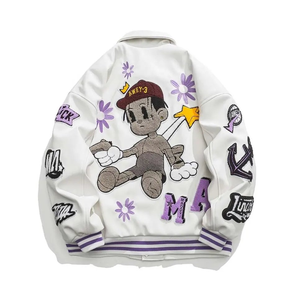 Custom Embroidery Fashion Crop Top Baseball Coat Loose Casual Letterman Jacket Of Men Patch Polyester Cropped Varsity Jacket