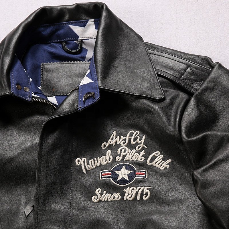 Customization High Quality Waterproof Men's Natural Genuine Leather Jacket Man's Aviator Jacket Cowskin Bomber Jacket Coat Black