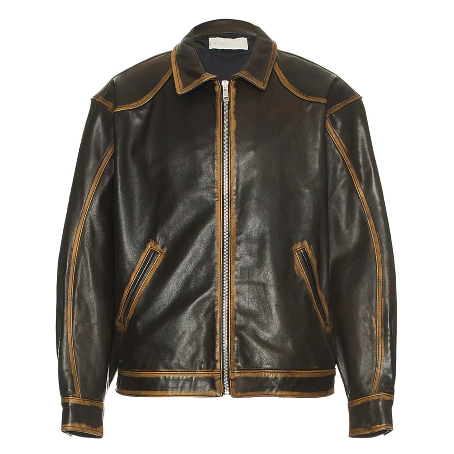 OEM custom Fading seams Throughout faux leather Jacket for Men