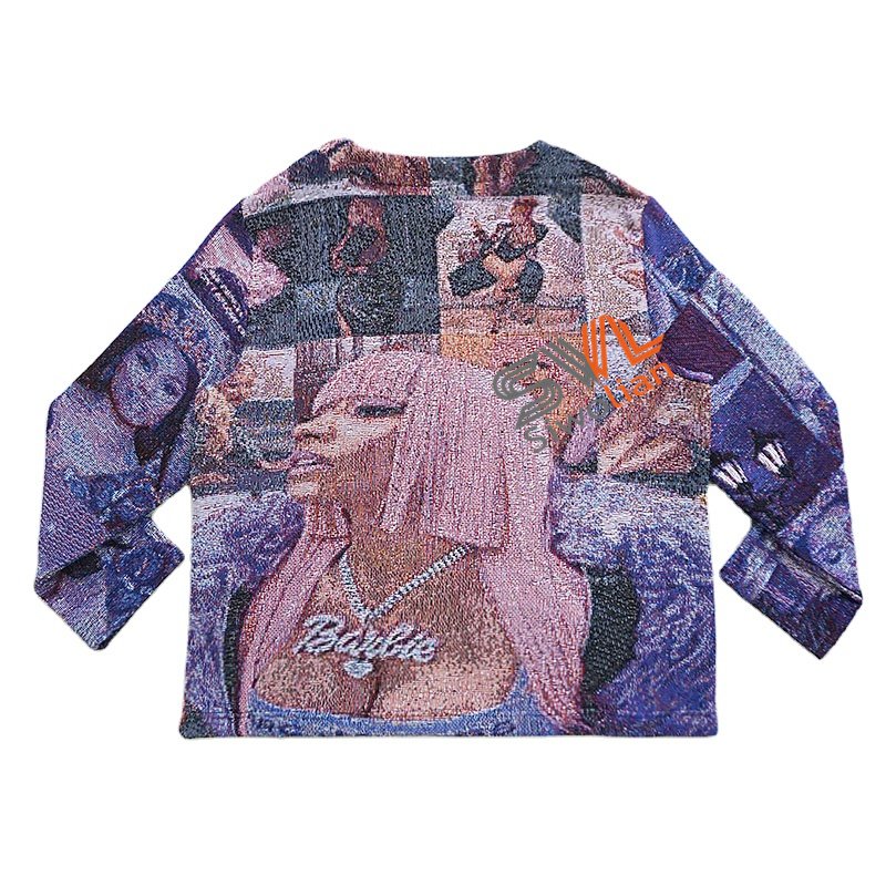 HipHop Streetwear woven tapestry crew neck blanket sweater Plus Size Men's Jacket tapestry sweater men anime tapestry sweater