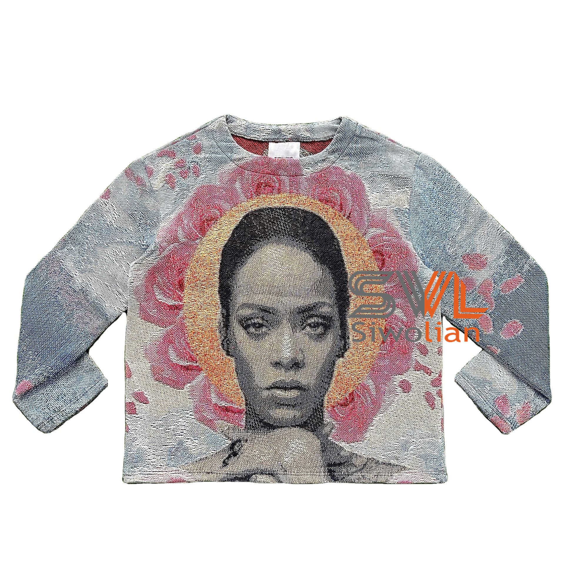 HipHop Streetwear woven tapestry crew neck blanket sweater Plus Size Men's Jacket tapestry sweater men anime tapestry sweater