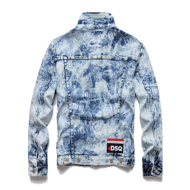 AIPA Plus Size Custom Men's Light Blue Printed Denim Jeans Jacket Stylish For Men Winter