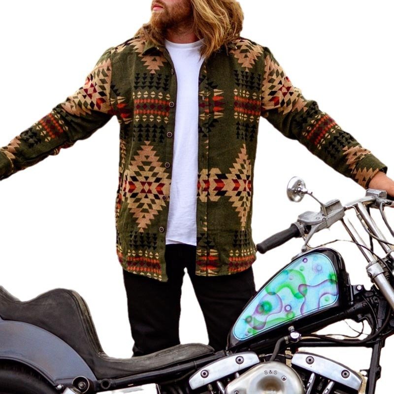New Slim Fit Coat Autumn Winter Bomber Jacket Men Aztec Diamond Pattern Fleece Lined Casual Jacket Men Fashion Clothing 2024