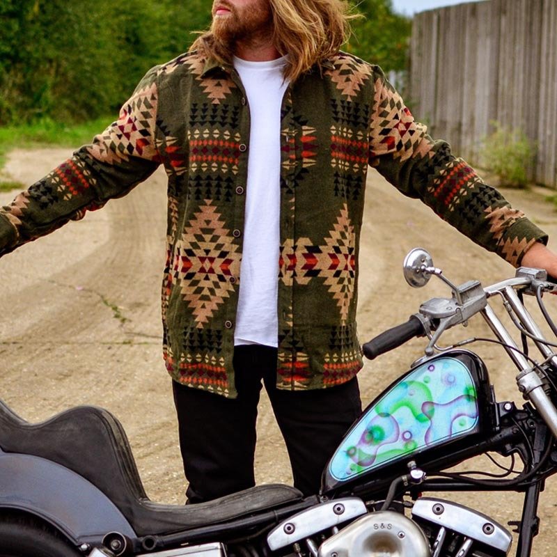New Slim Fit Coat Autumn Winter Bomber Jacket Men Aztec Diamond Pattern Fleece Lined Casual Jacket Men Fashion Clothing 2024