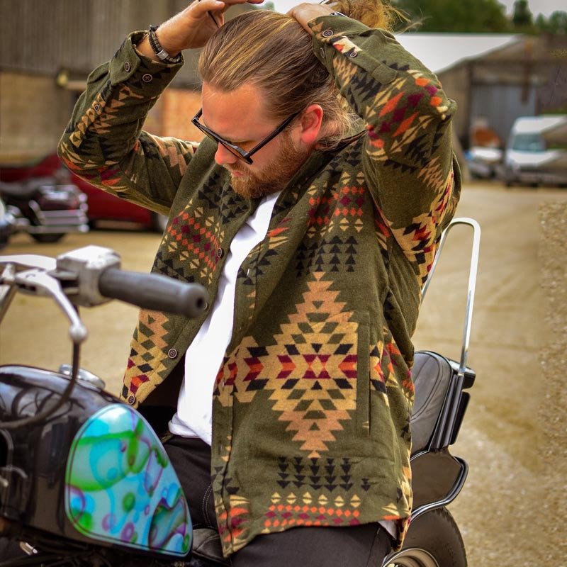 New Slim Fit Coat Autumn Winter Bomber Jacket Men Aztec Diamond Pattern Fleece Lined Casual Jacket Men Fashion Clothing 2024