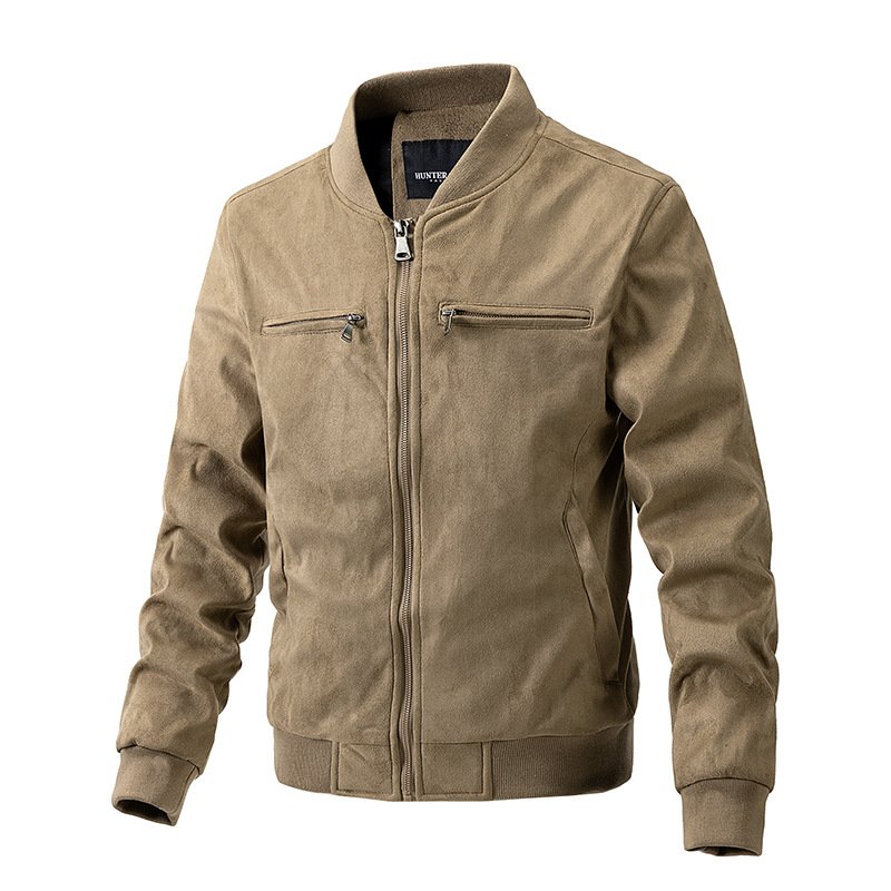Wholesale Cardigan Suede Fabric Abrasion Resistant Zip Up Blank Pockets Custom Causal Men's Jacket