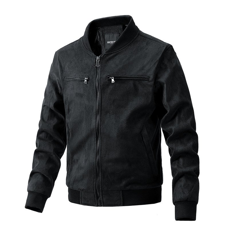 Wholesale Cardigan Suede Fabric Abrasion Resistant Zip Up Blank Pockets Custom Causal Men's Jacket